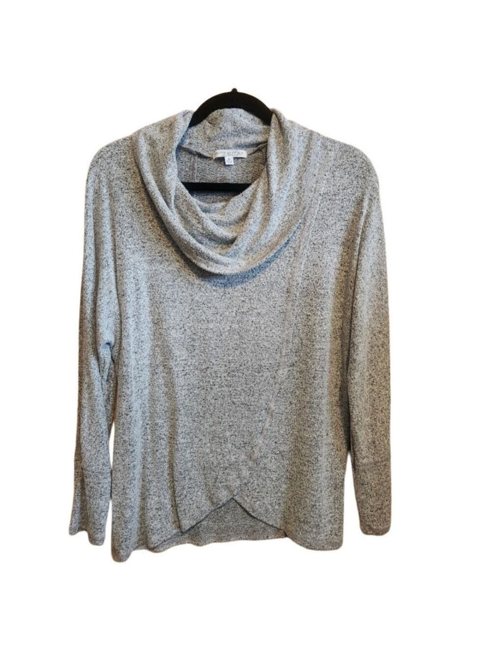 LIGHTWEIGHT ULTRA SOFT GRAY SURPLICE FRONT LONG SLEEVE TOP COWL XS / SMALL